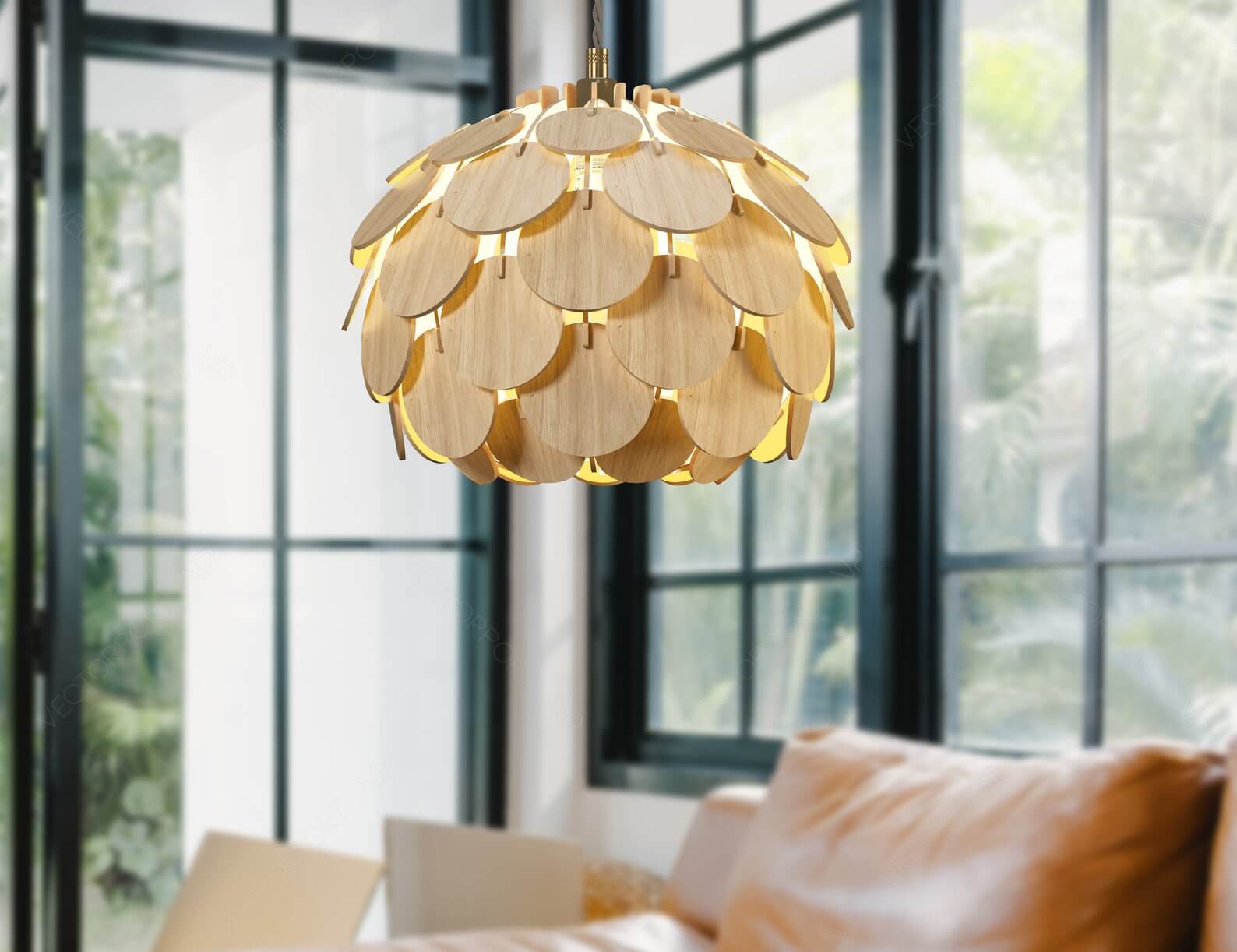 Bazsarózsa skandináv stílusú fa medál lámpa