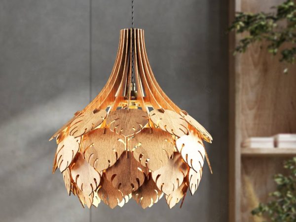 palmalevel skandináv stílusú fa medál lámpa