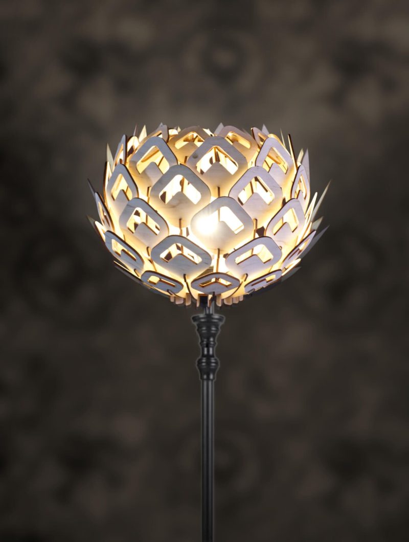 Fa lámpa, vénusz virága Fából készült állólámpa a nappaliban, Egyedi Fából Készült Lámpák - Minőségi Világítás Otthonodba Fa Design Lámpák - Stílus és Elegancia a Helyiségekben