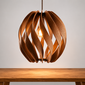 csavart lamellás fa lámpa, inspiráció, design, étkezőasztalhoz lámpa