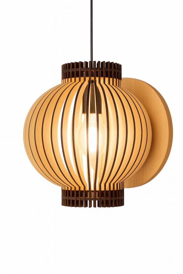 Tatu-lampa fából készült, mennyezeti lámpa, nagy méretű lámpabúra, lamellás lámpa