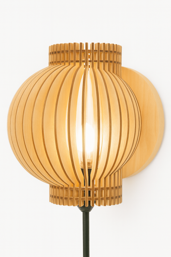 Tatu-allo fából készült, álló lámpabúra, nagy méretű lámpabúra, lamellás lámpa