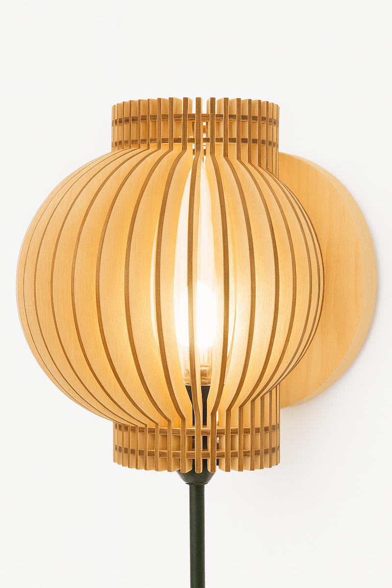 fából készült, álló lámpabúra, nagy méretű lámpabúra, lamellás lámpa
