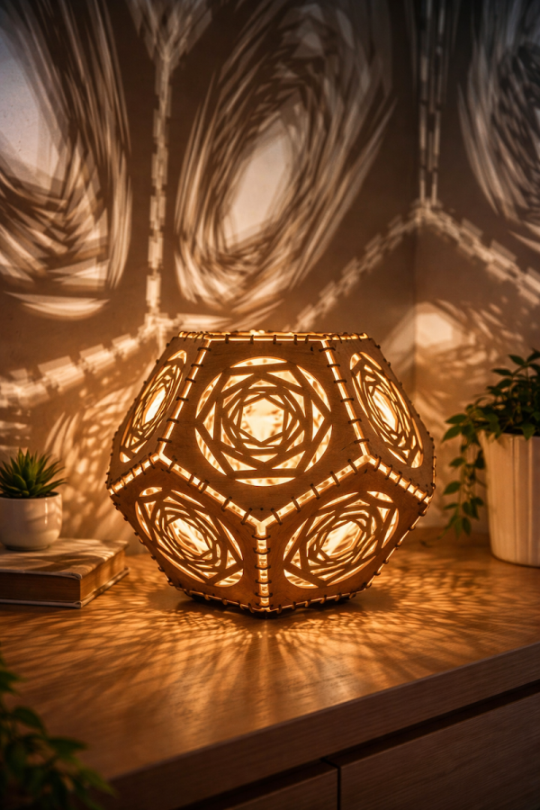 spiral asztali mandala fa lámpa kézműves termék